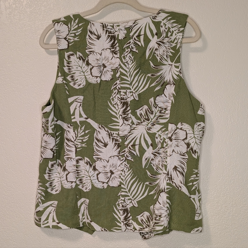 Rachel Roy Olive and White Linen Blend Sleeveless Top - Picture 2 of 4